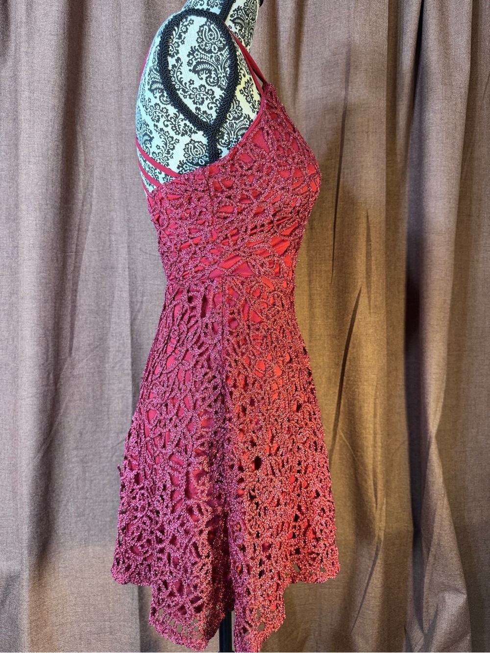 B. Darlin Glitter Lace Deep Red Fancy Strappy Formal Mini Dress size 2 - Picture 4 of 8